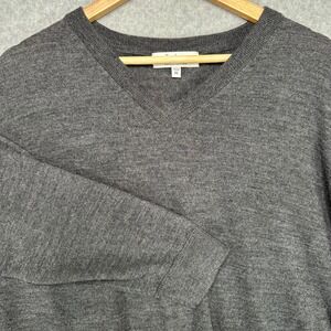 Turnbury Mens Dark Gray V Neck Long Sleeve Extra Fine Merino Wool‎ Sweater XL